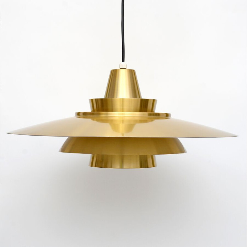 Vintage Danish golden pendant lamp in aluminium