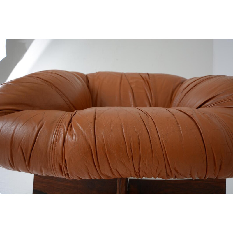 Vintage Brazilian armchair in leather by Percival Lafer