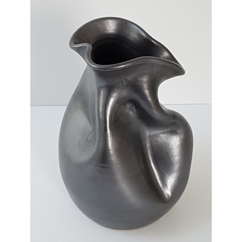 Vintage black ceramic vase by Thomas Buxo