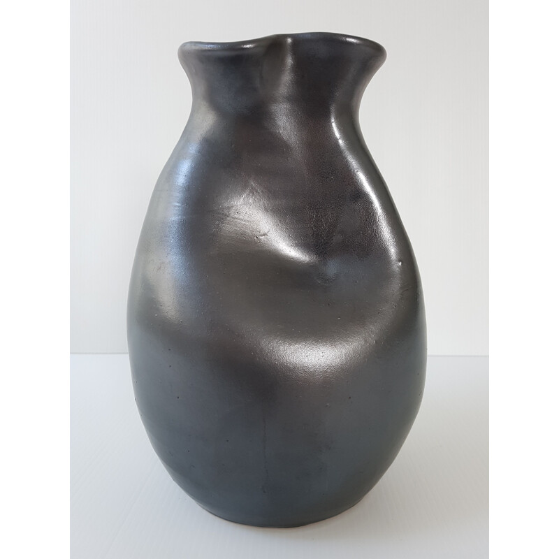 Vintage black ceramic vase by Thomas Buxo