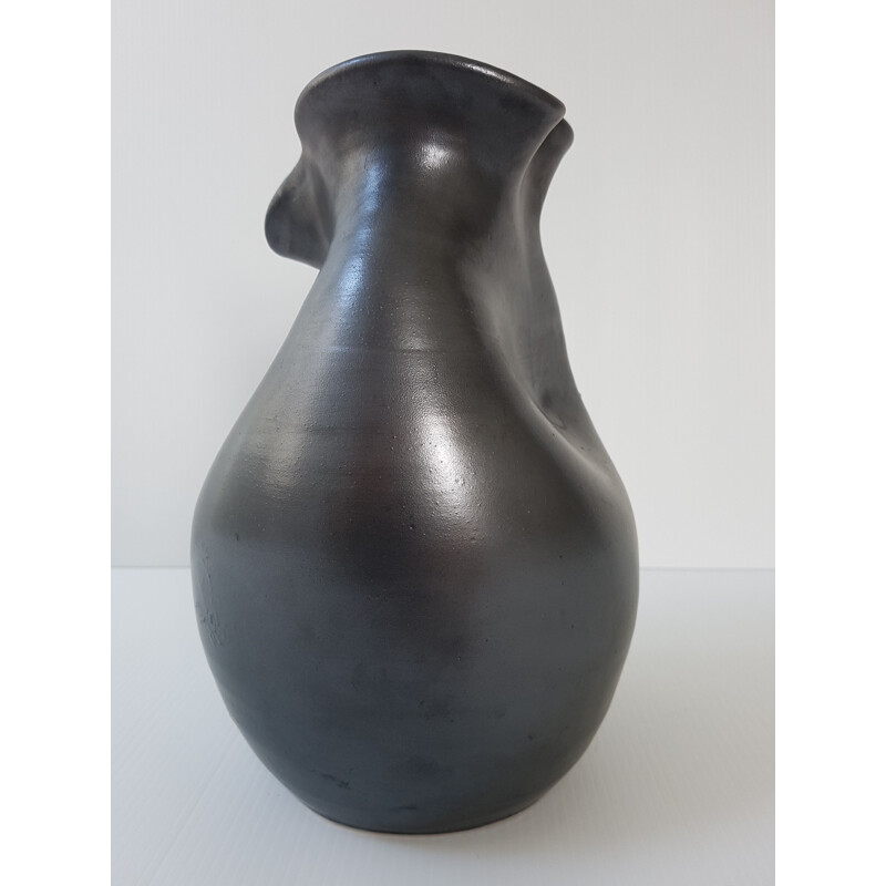 Vintage black ceramic vase by Thomas Buxo