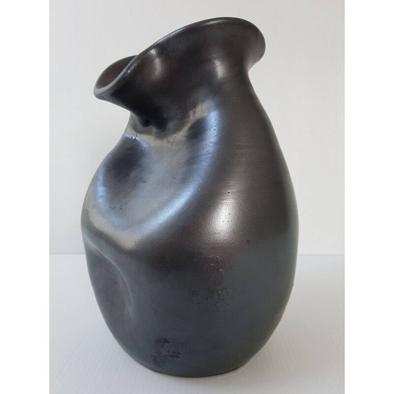 Vintage black ceramic vase by Thomas Buxo