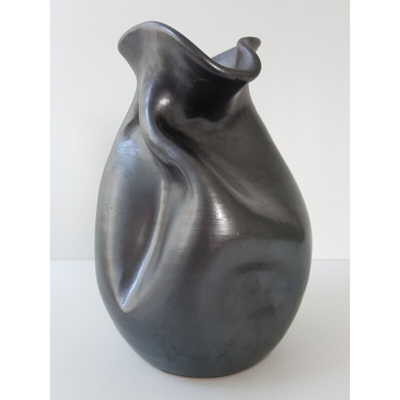Vase vintage en céramique noir par Thomas Buxo