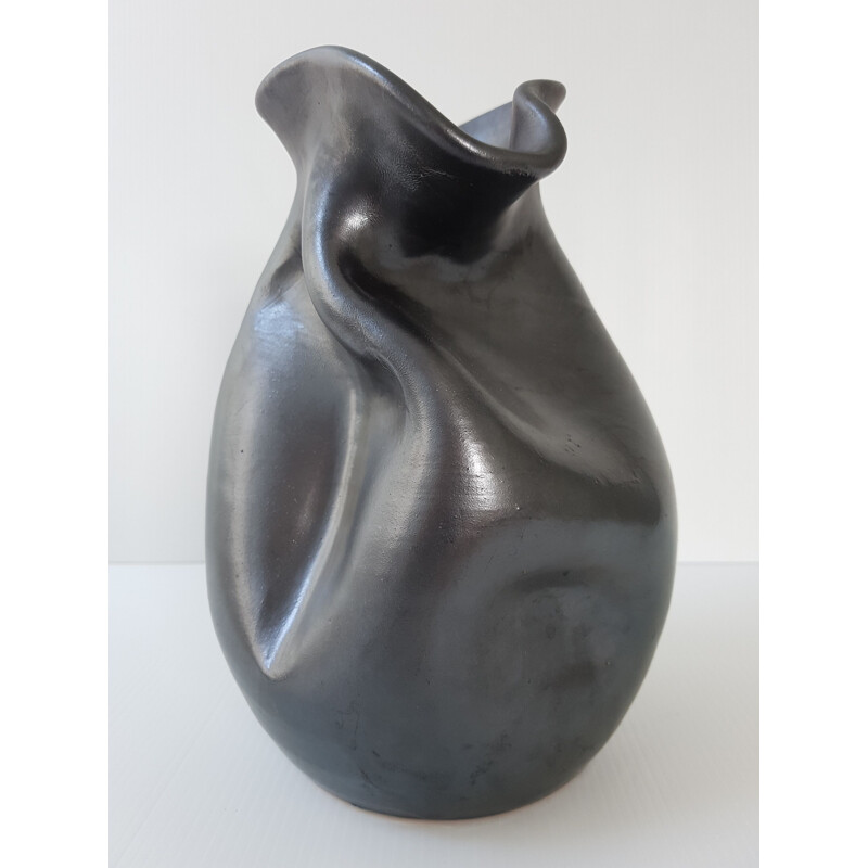 Vintage black ceramic vase by Thomas Buxo