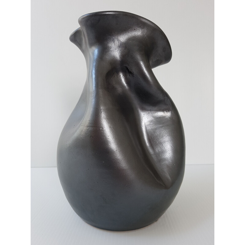 Vintage black ceramic vase by Thomas Buxo