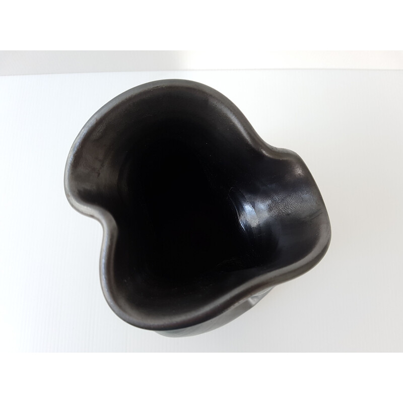 Vintage black ceramic vase by Thomas Buxo