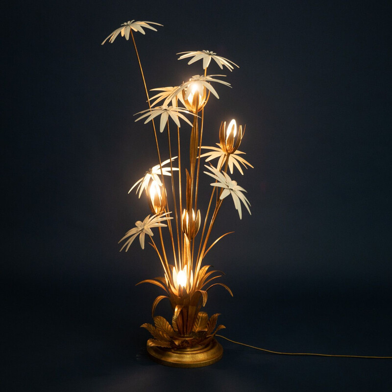 Vintage floor lamp in golden metal by Hans Kögl