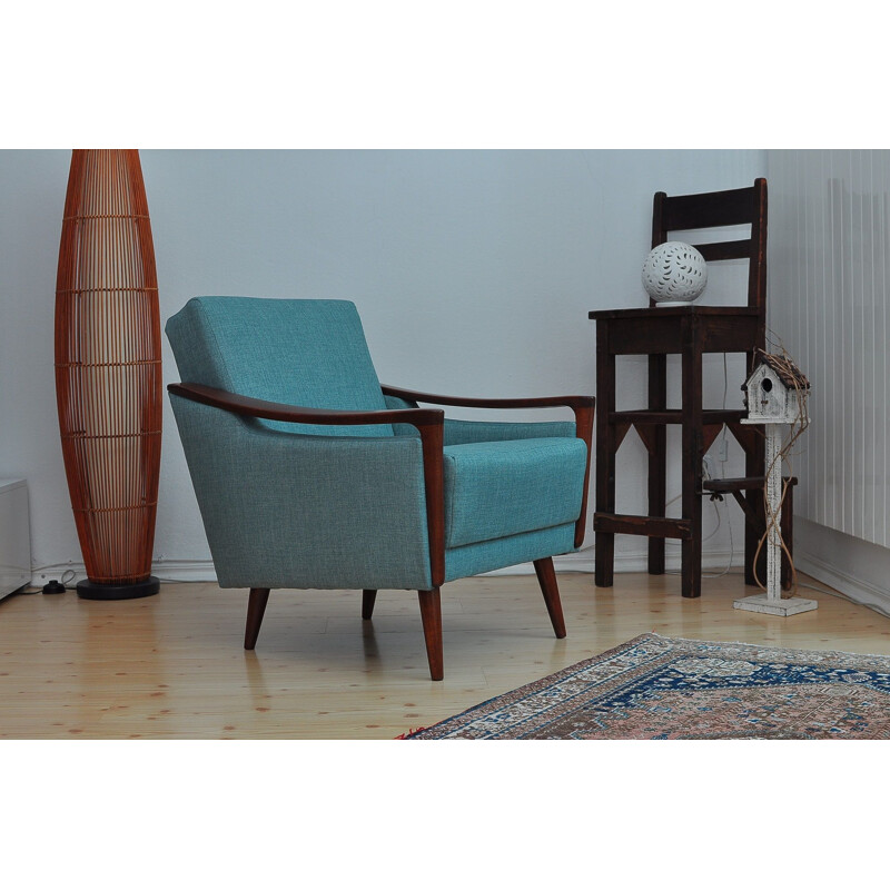 Vintage blue armchair in beechwood