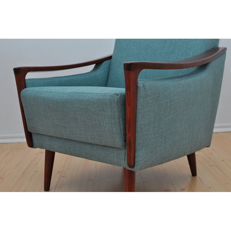 Vintage blue armchair in beechwood