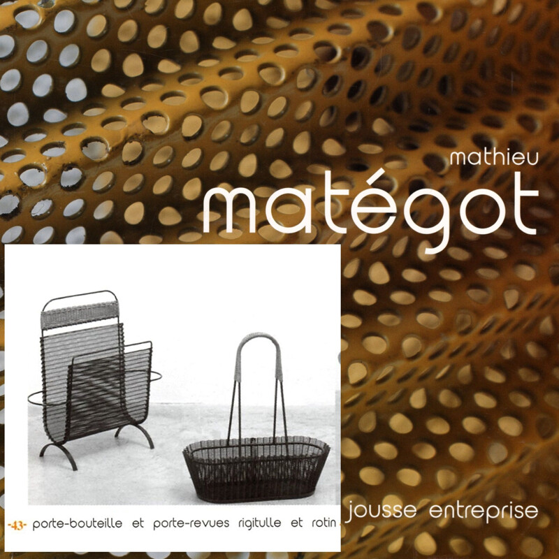 Vintage magazine rack in rattan by Mathieu Matégot 