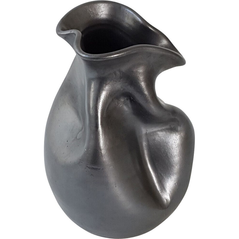 Vintage black ceramic vase by Thomas Buxo