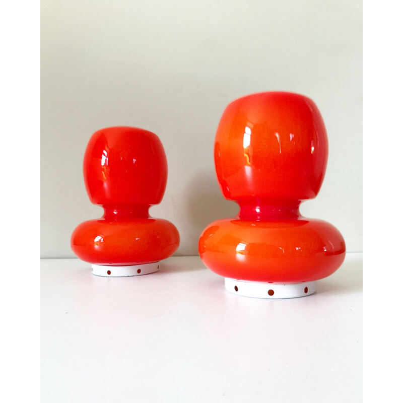 Set of 2 vintage table lamps in orange opaline 