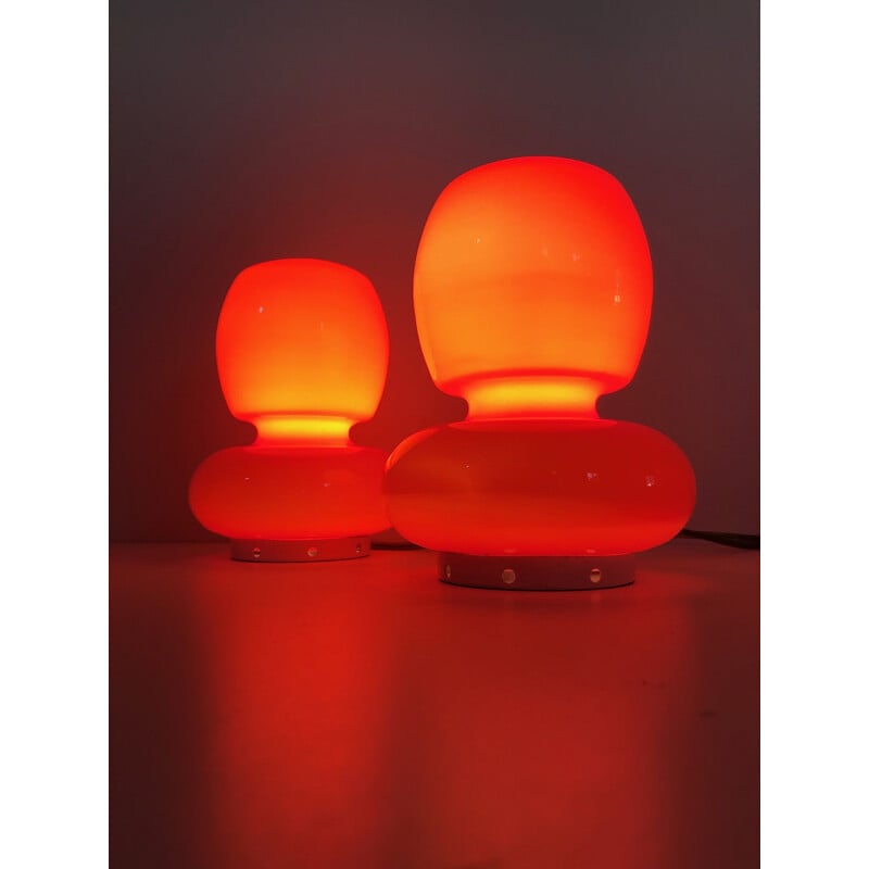 Suite de 2 lampes de table vintage en opaline orange