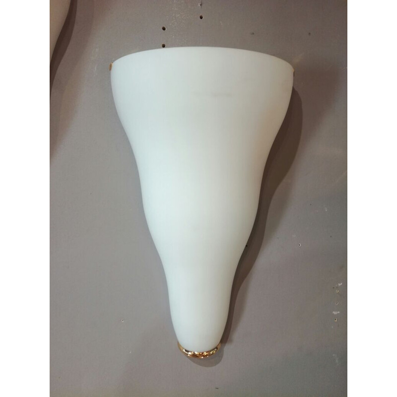 Set of 2 vintage Italian wall lamps in frosted glass