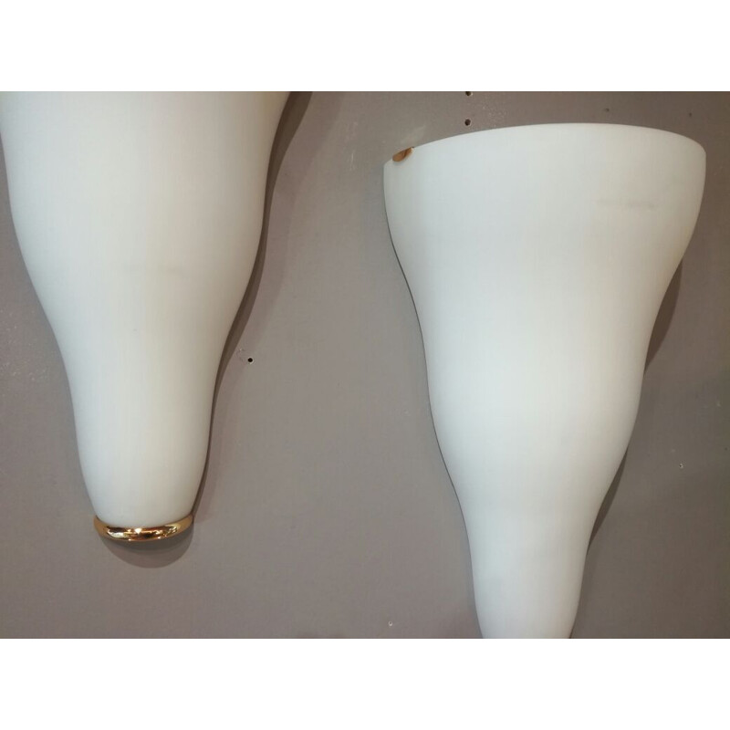 Set of 2 vintage Italian wall lamps in frosted glass