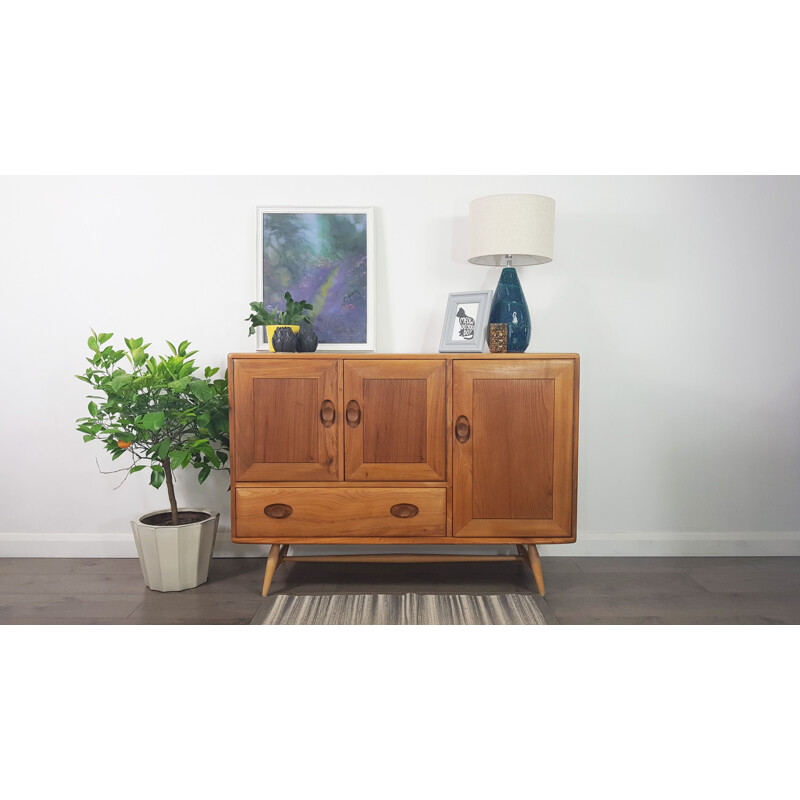 Vintage sideboard in elmwood with beech legs by Lucian Ercolani for Ercol