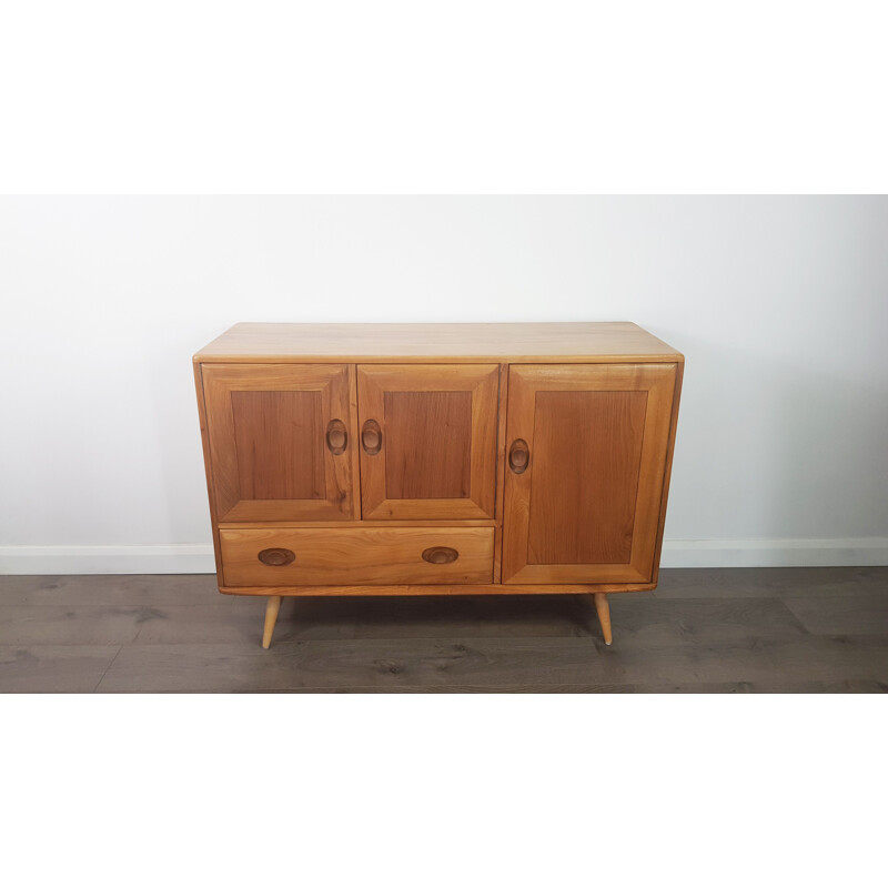 Vintage sideboard in elmwood with beech legs by Lucian Ercolani for Ercol