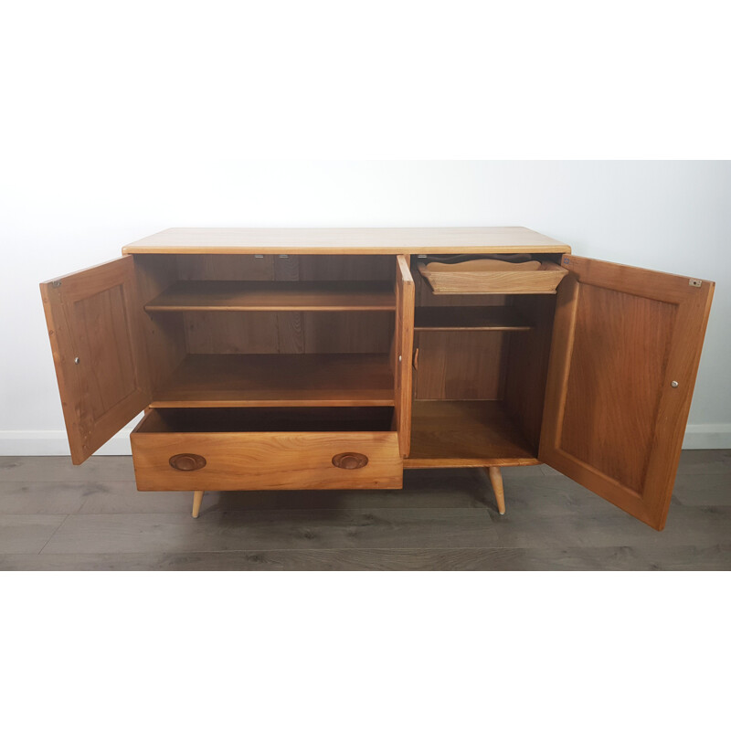 Vintage sideboard in elmwood with beech legs by Lucian Ercolani for Ercol