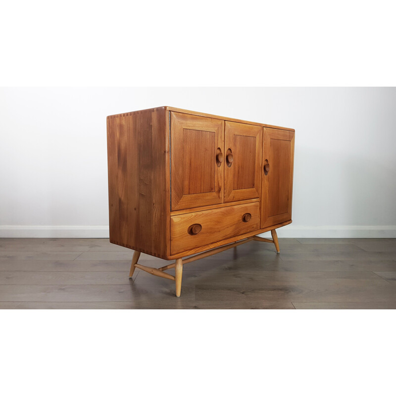Vintage sideboard in elmwood with beech legs by Lucian Ercolani for Ercol