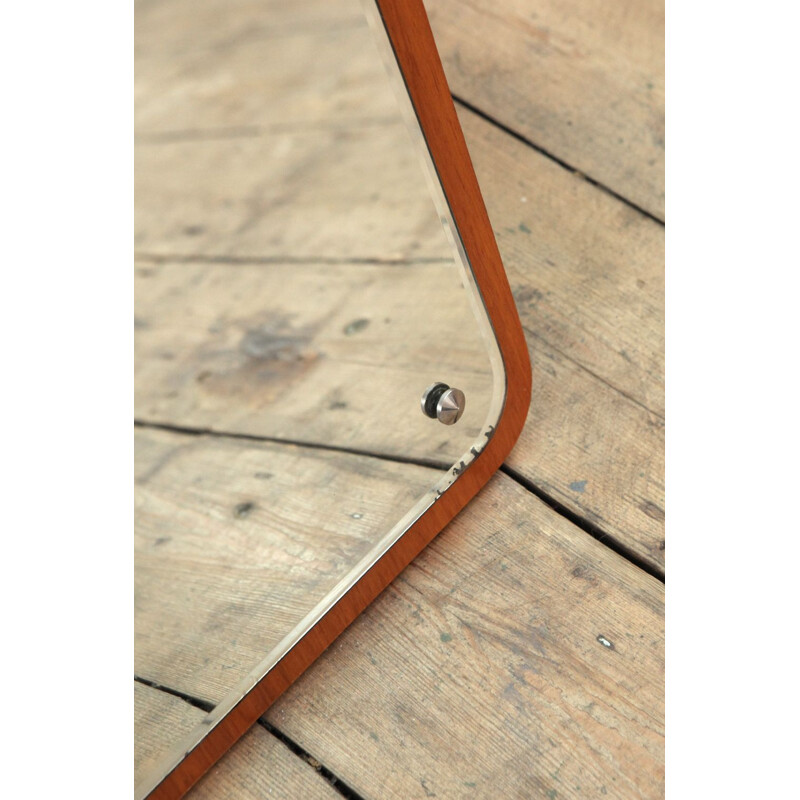 Vintage Danish curved mirror in teak