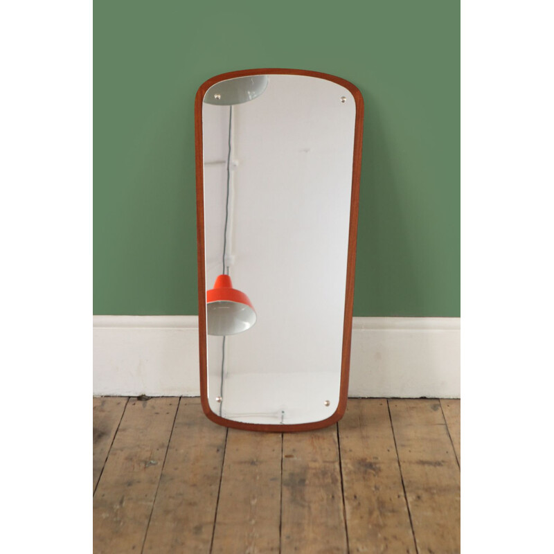 Vintage Danish rounded mirror in teak