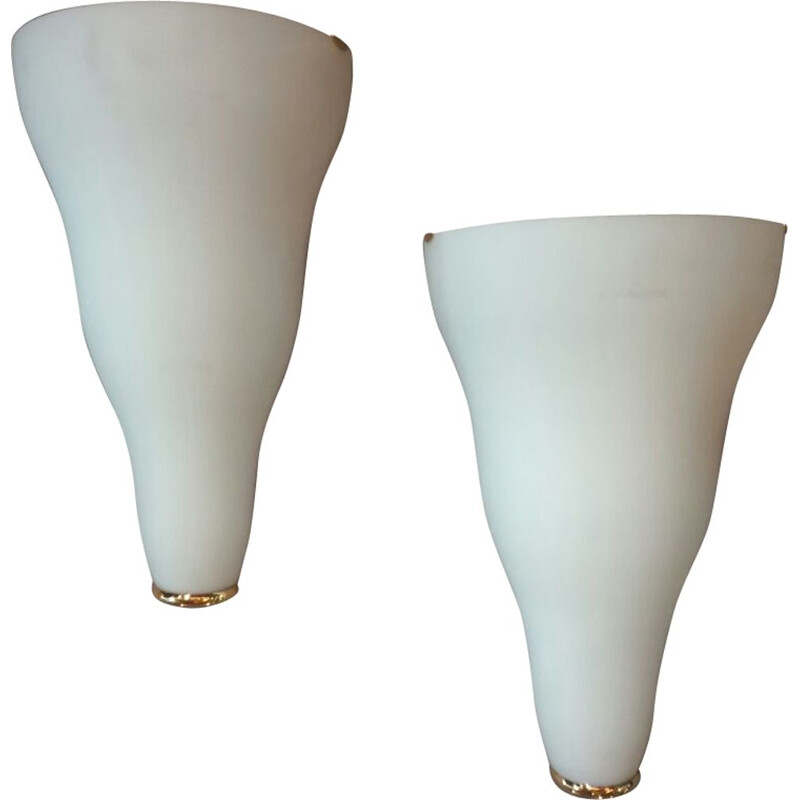 Set of 2 vintage Italian wall lamps in frosted glass