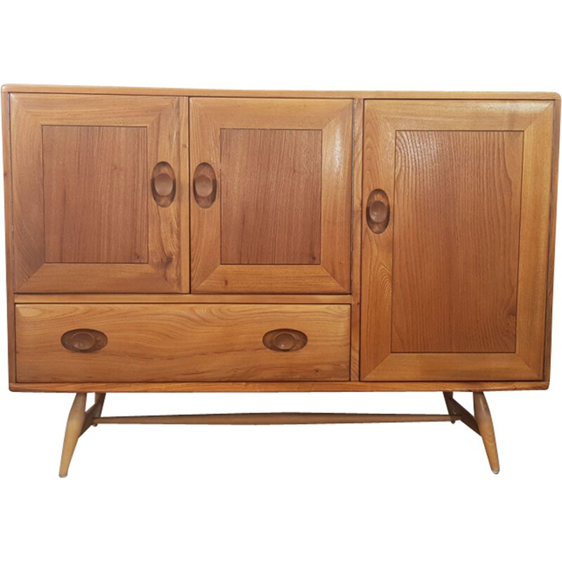 Vintage sideboard in elmwood with beech legs by Lucian Ercolani for Ercol