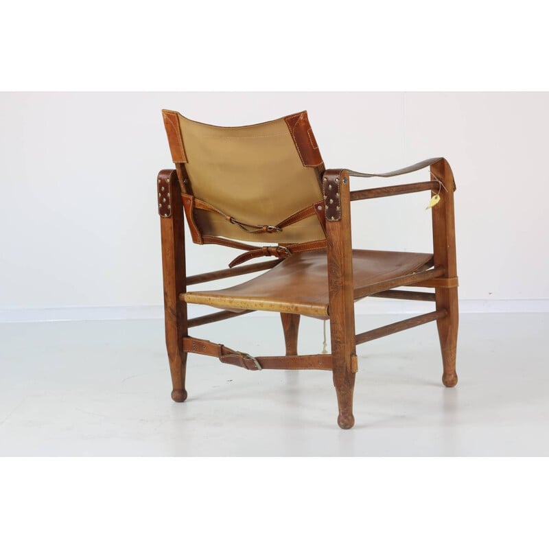 Ensemble vintage de 3 chaises de safari en cuir 