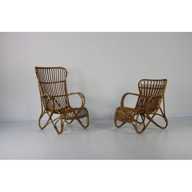 Vintage set of 2 lounge chairs in rattan 