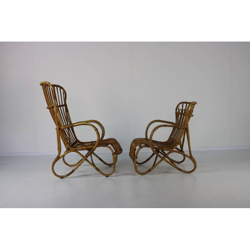 Vintage set of 2 lounge chairs in rattan 