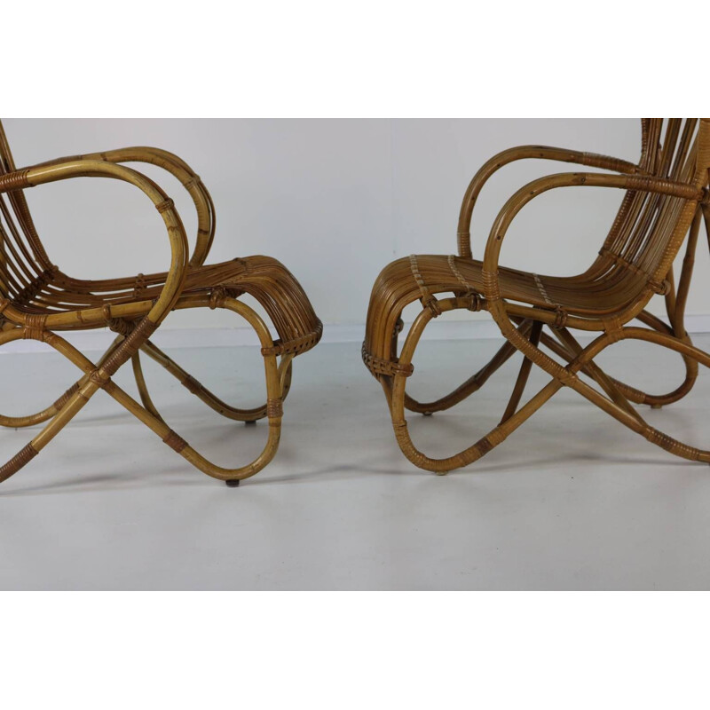Vintage set of 2 lounge chairs in rattan 