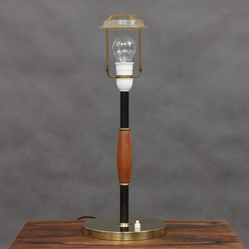 Vintage Scandinavian  desk lamp in brass and teak