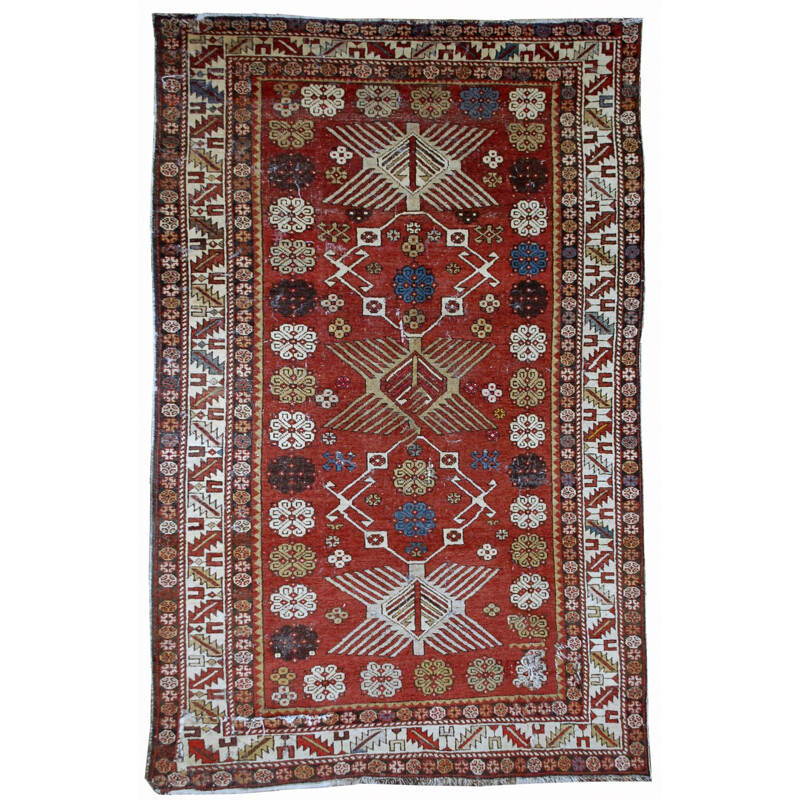 Vintage handmade antique Caucasian Shirvan rug 