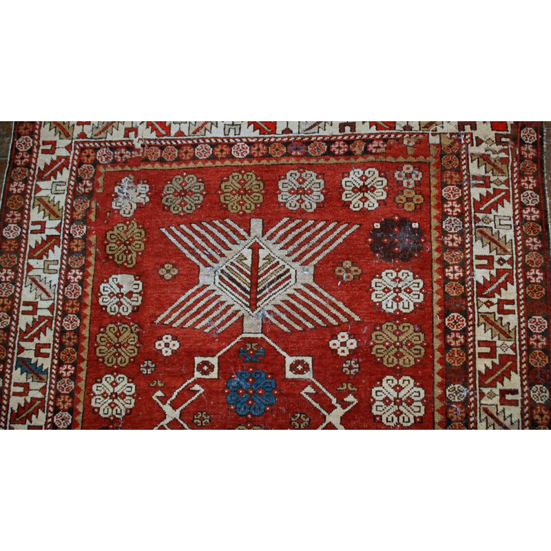 Vintage handmade antique Caucasian Shirvan rug 