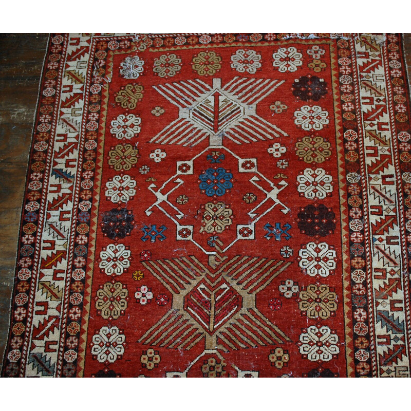 Vintage handmade antique Caucasian Shirvan rug 