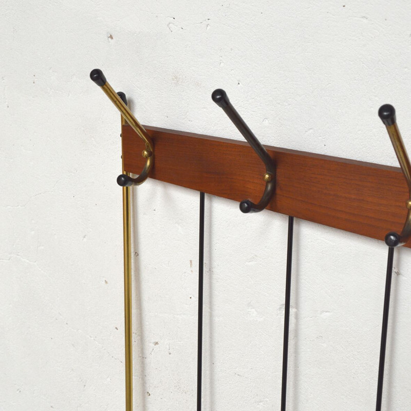 Vintage coat rack in wood and brass