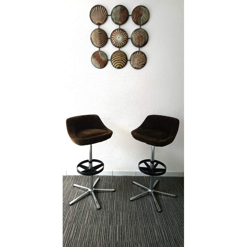 Suite de 2 tabourets vintage en velours 