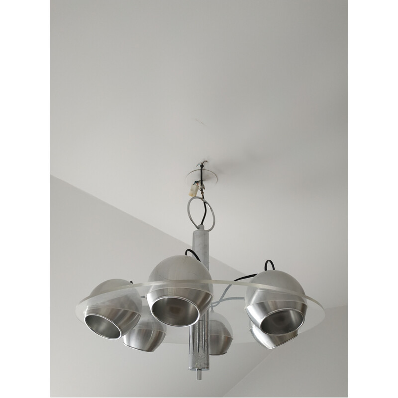 Vintage chandelier in metal and plexiglass with spheres