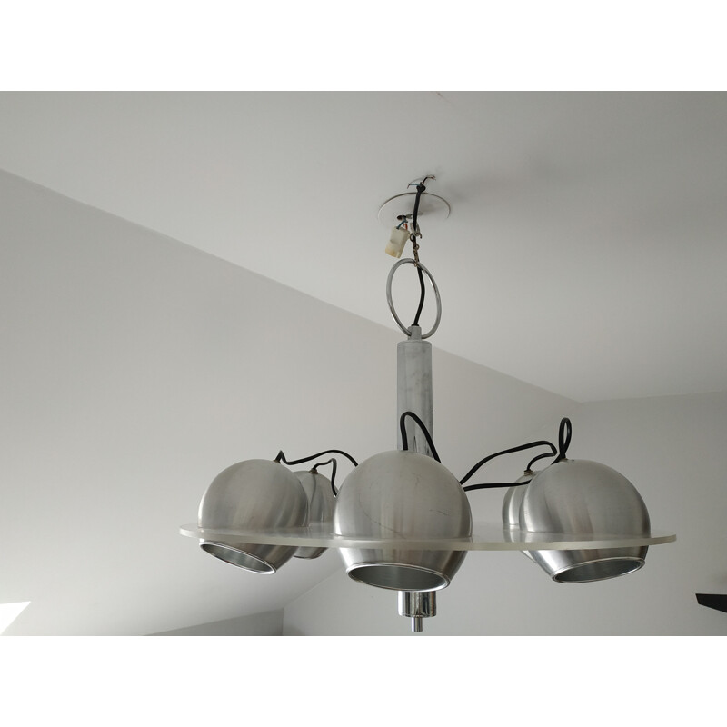 Vintage chandelier in metal and plexiglass with spheres