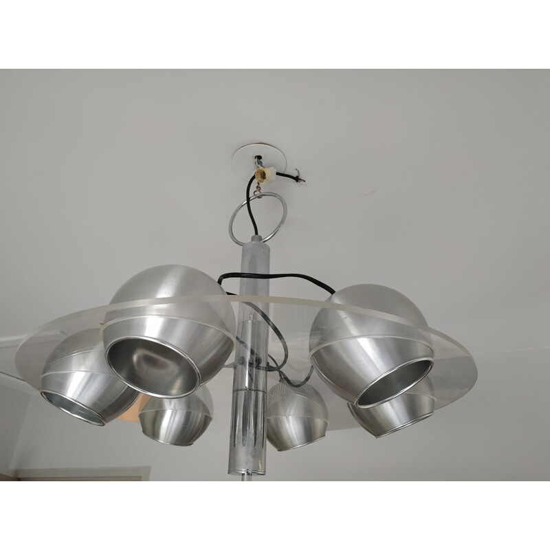 Vintage chandelier in metal and plexiglass with spheres