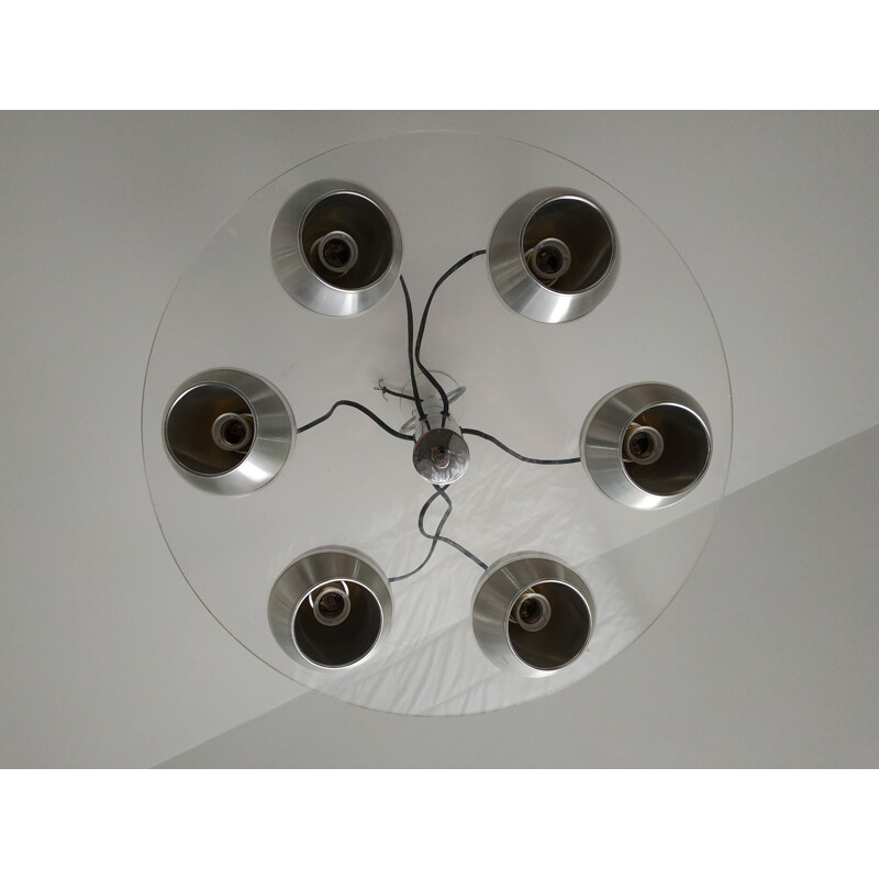 Lustre vintage en métal et plexiglass avec sphères