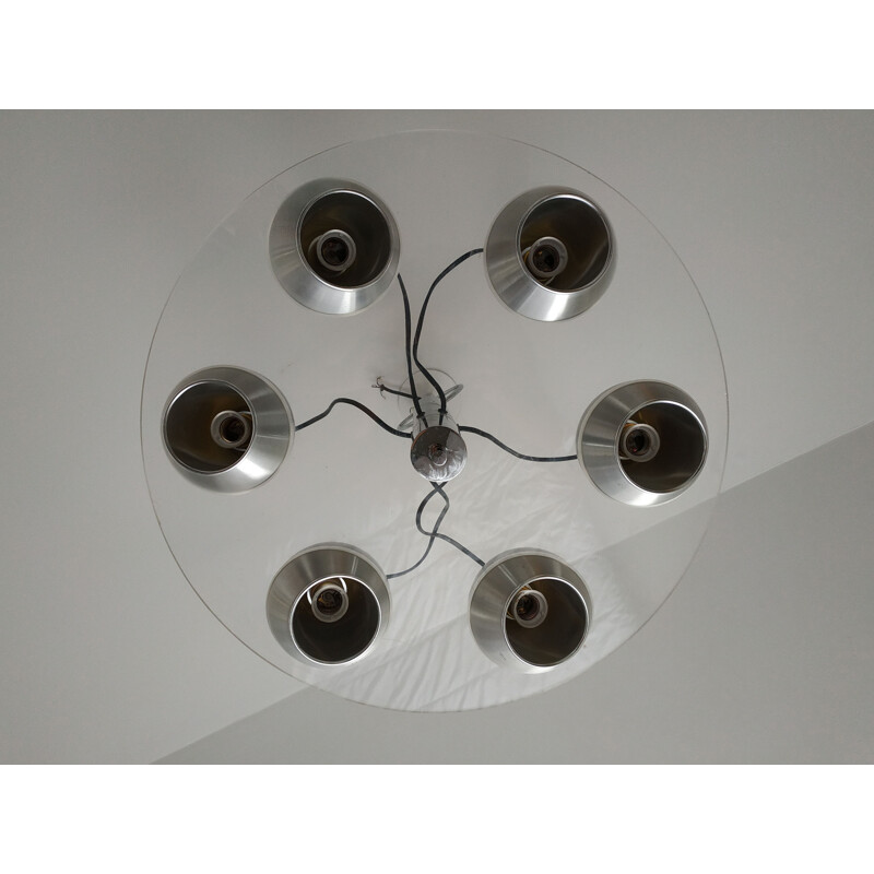 Vintage chandelier in metal and plexiglass with spheres