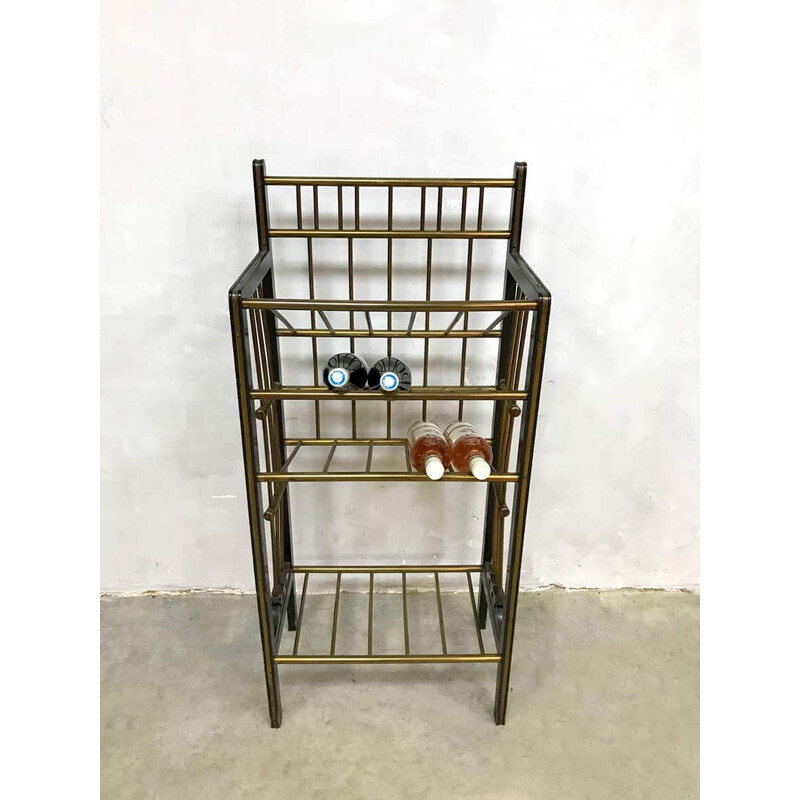 Vintage wine bottle rack in wood and brass