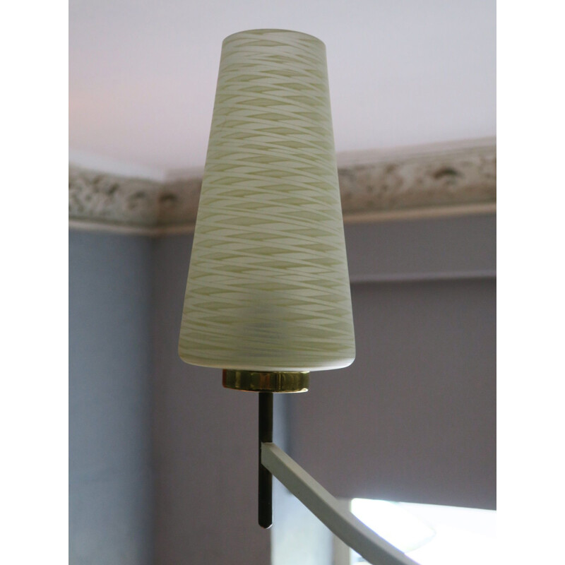 Lustre vintage blanc italien en laiton et verre