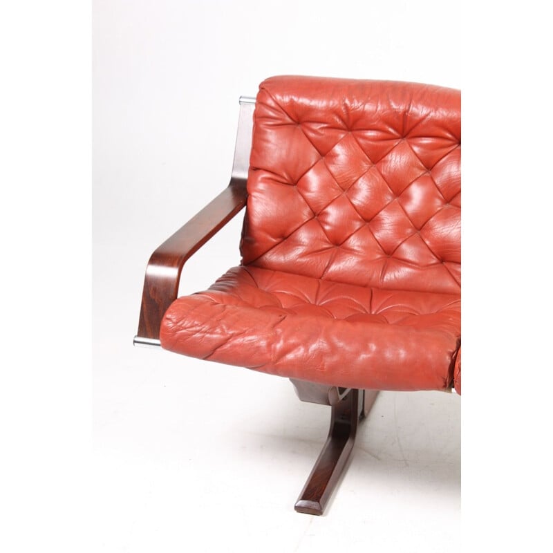 Vintage 3-seater sofa in red leather