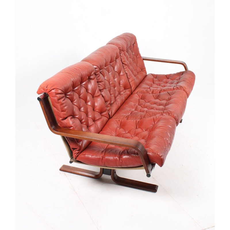 Vintage 3-seater sofa in red leather