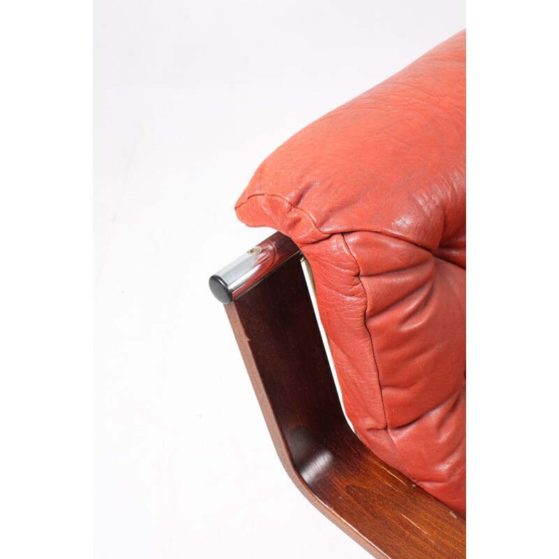 Vintage 3-seater sofa in red leather