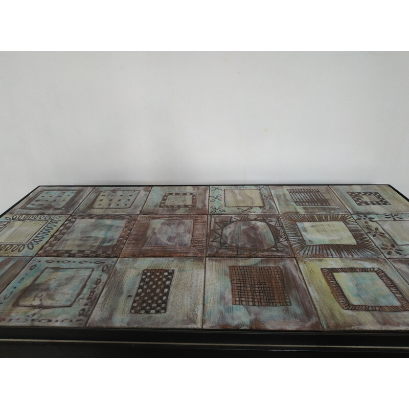 Vintage coffee table in ceramics and iron by Cloutier 