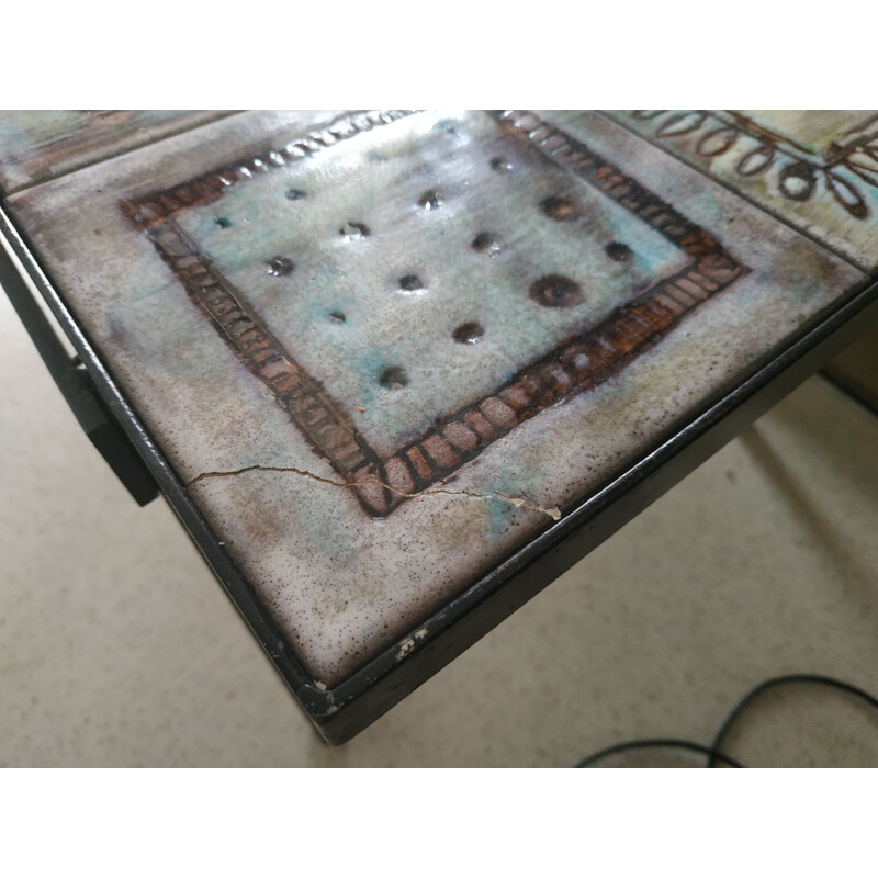 Vintage coffee table in ceramics and iron by Cloutier 