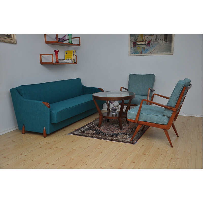 Vintage Danish blue 3-seater sofa